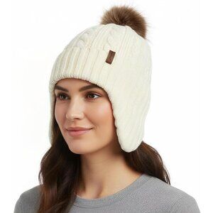 Wool Fleece Lined Beanie with Detachable Pompom Warm Winter Hat for Women